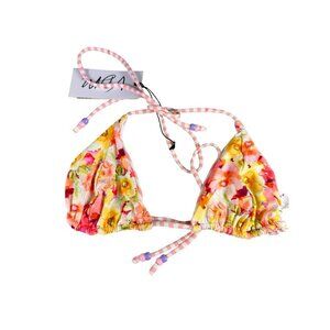 VDM Pink Yellow Prints Reversible Triangle Bikini‎ Top Size Medium